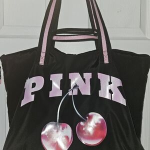 PINK Victoria's Secret Black Tote with Cherry Graphic